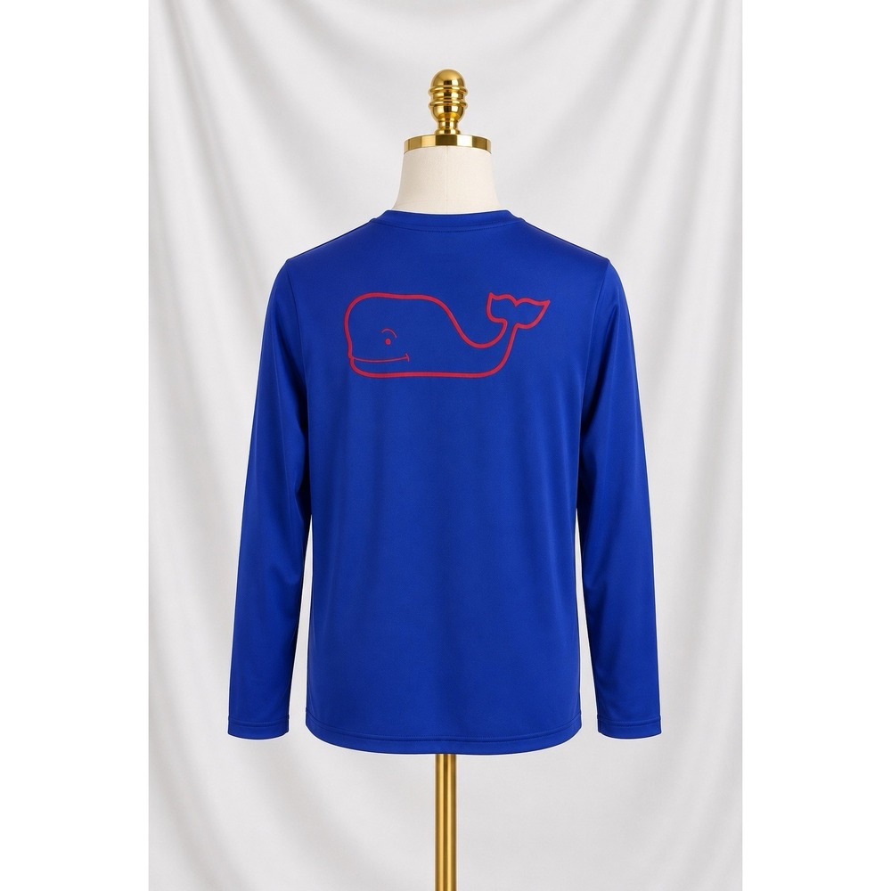 Vineyard Vines Performance long sleeve shirt Blue Orange Whale kids Medium 12 14